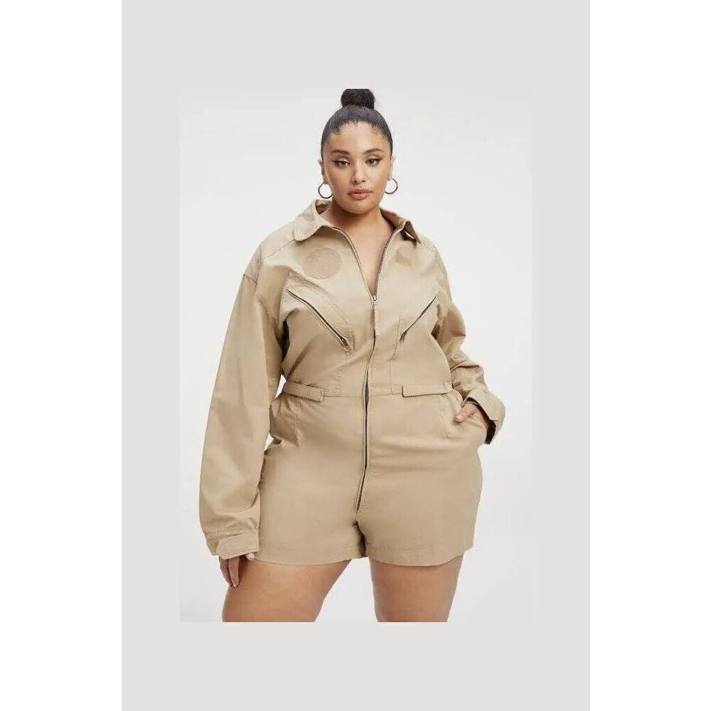 Good American Flight Romper in Khaki NEW